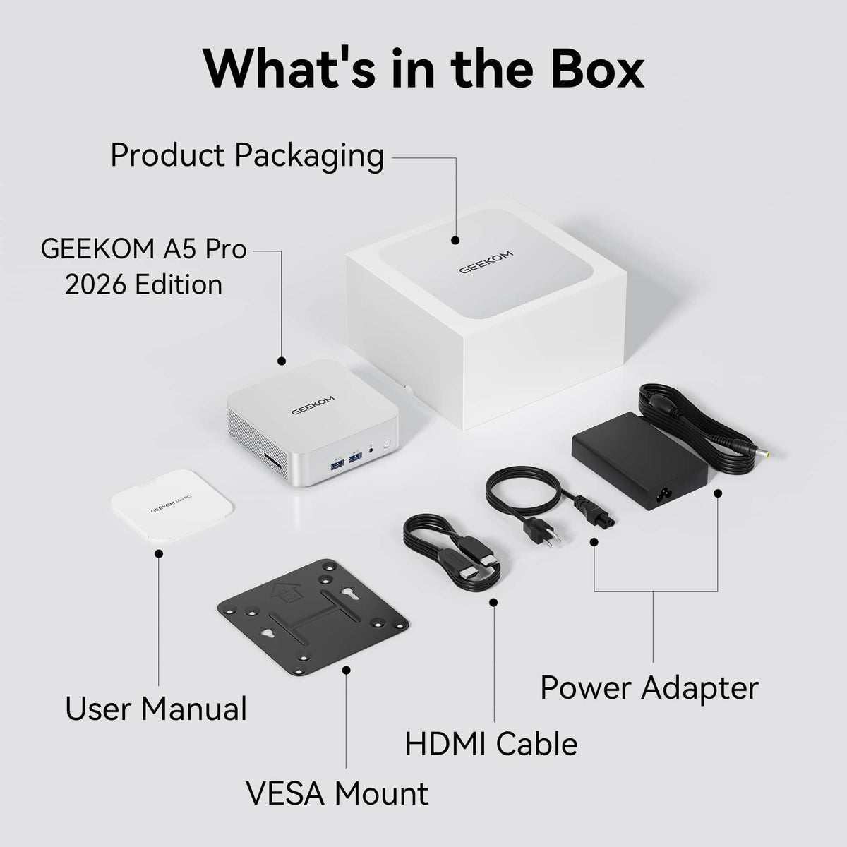 GEEKOM - A5 Pro Mini PC AMD Ryzen 5 7530U, 16GB DDR4 RAM, 512GB NVMe SSD Storage - Silver