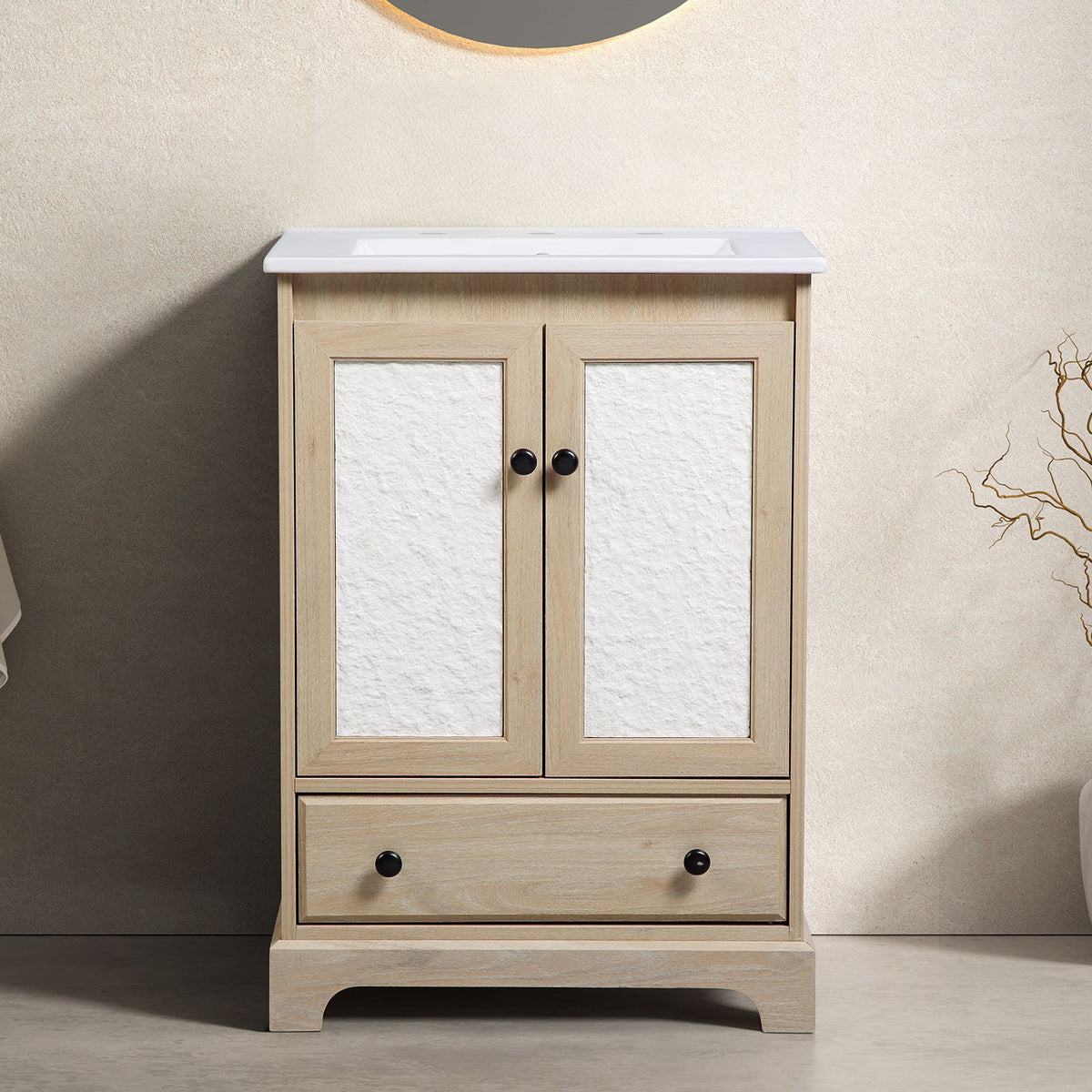 Mueble de baño con lavabo, 1 cajón de almacenamiento independiente - Marrón