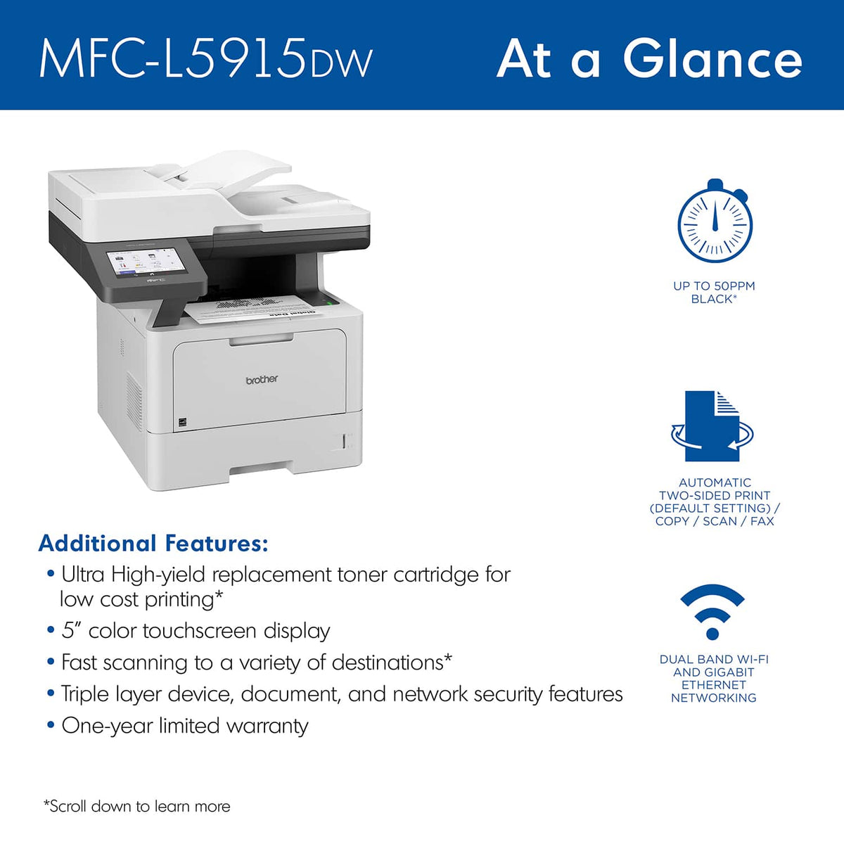 Brother - MFC-L5915DW Wireless Black-and-White All-in-One Laser Printer with Duplex Print, Scan, and Copy, Great for Business - Grey/Black