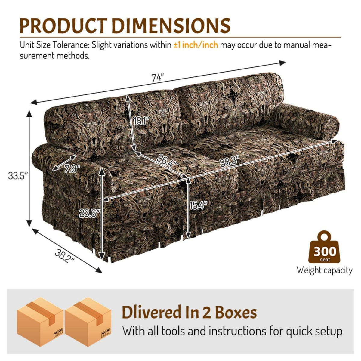 Luxuriously Comfortable Cloud Couch Sofa With Elegant Rolled Arms & Pleated Skirt Design