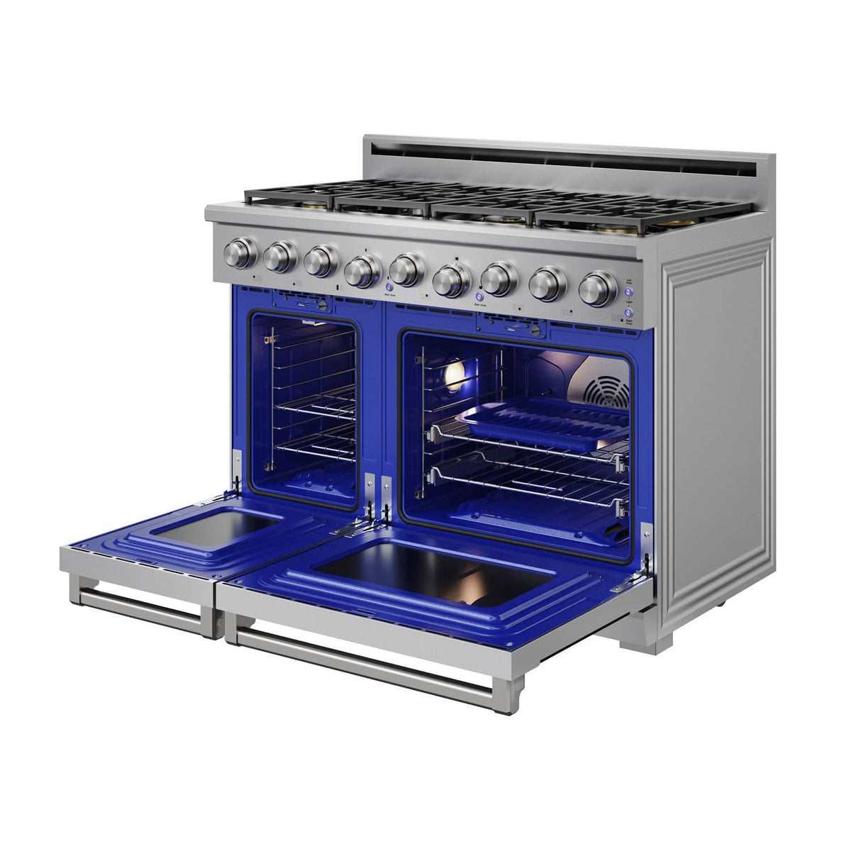 Thor Kitchen - 48 in. Wide 7 Burner 7.6 Cu Ft. Freestanding Liquid Propane Double Oven Gas Range with Infrared Broiler - Stainless Steel