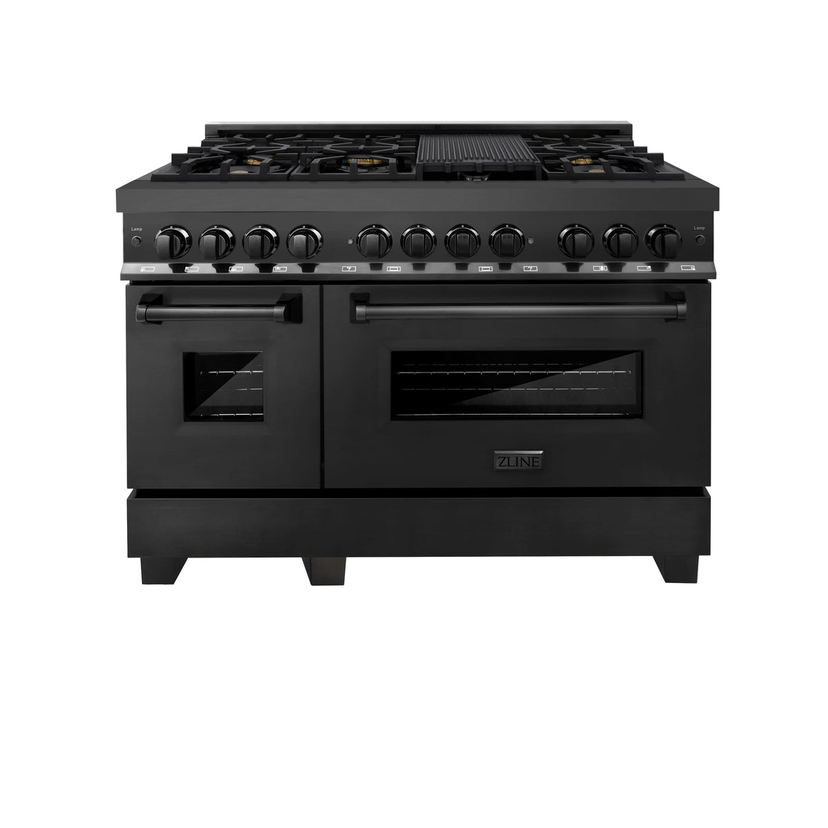 ZLINE - 48 in. Wide 8 Burner 6.0 cu. ft. Freestanding Legacy Dual Fuel Range with Gas Cooktop and 2 Ovens in Black Steel - Multicolor