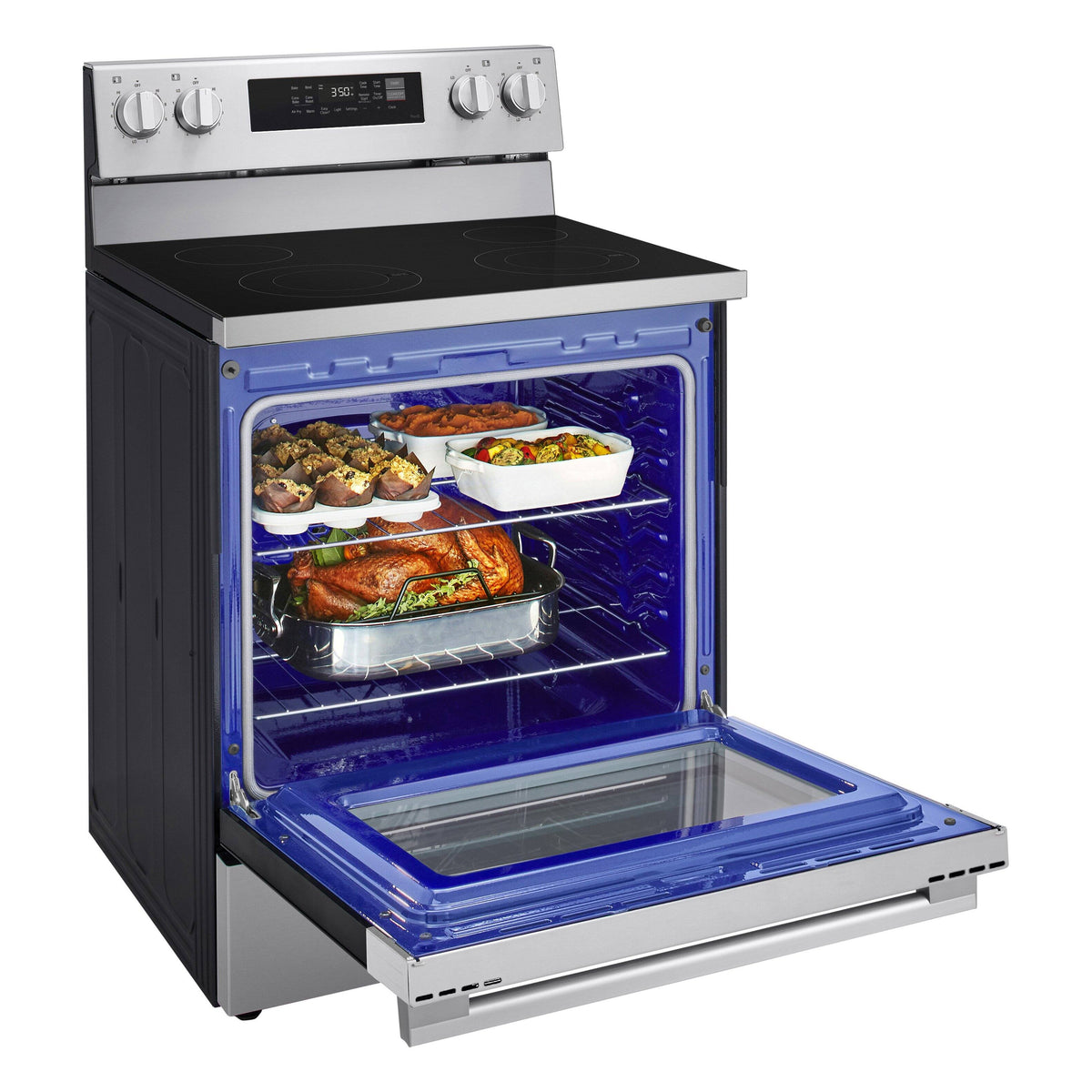 LG - 30-in Wide 6.3 Cu. Ft. Freestanding Electric Convection Smart Range with 4 Elements, Air Fry and WideView Window - Stainless Steel