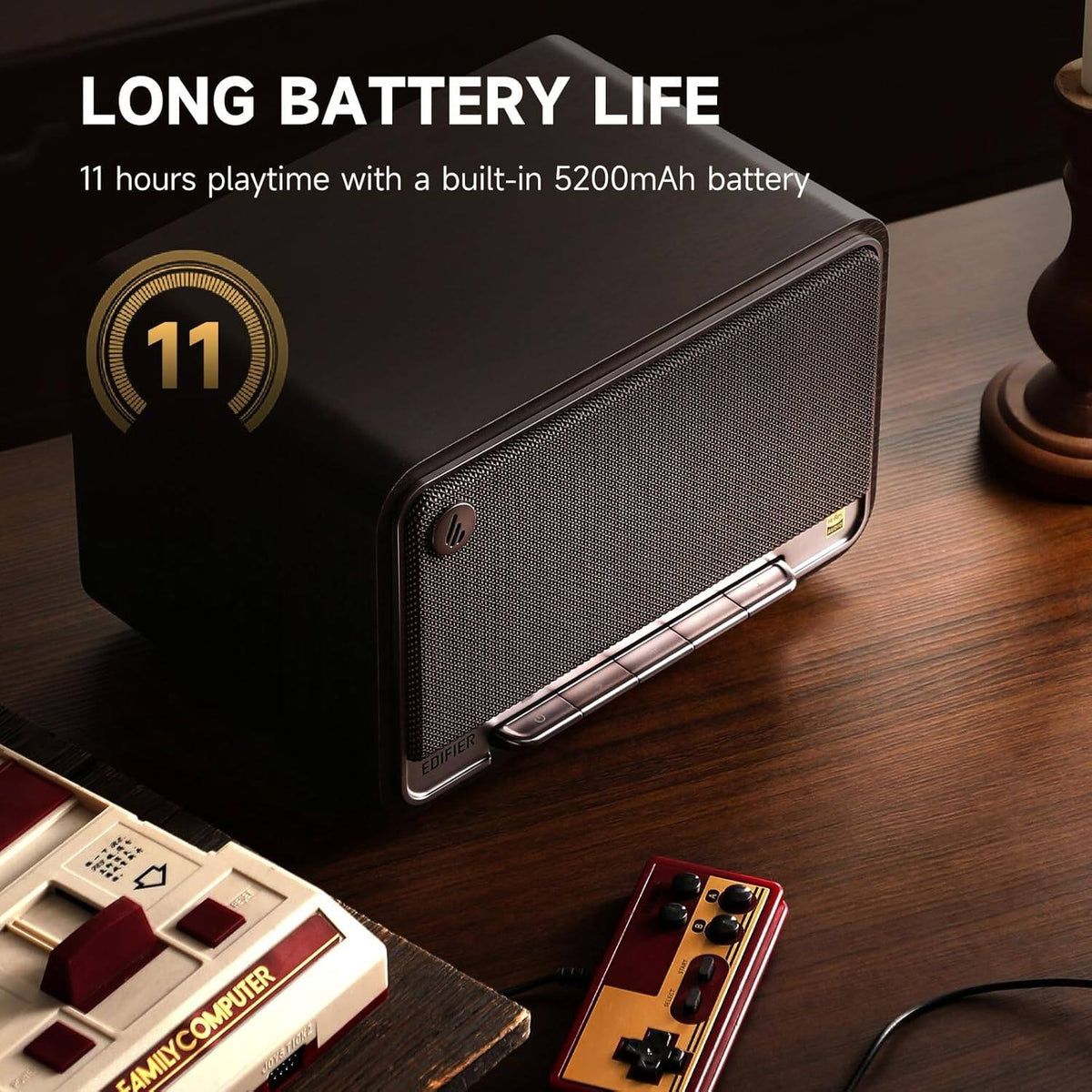 Edifier - D32 Portable Bluetooth 5.3 Wireless Speaker with Apple AirPlay High Resolution Audio and 11 Hour Battery Life - Black Walnut