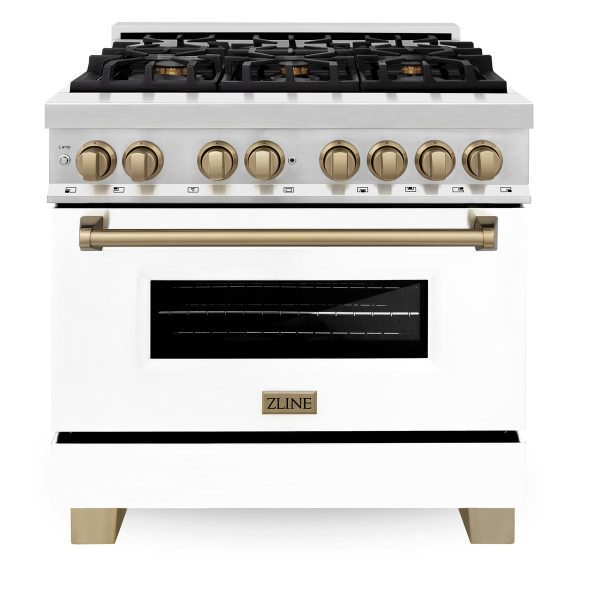 ZLINE - 36 in. Wide 6 Burner Autograph Legacy Dual Fuel Range with White & Bronze Accents (RAZ-WM-36-CB) - Multicolor