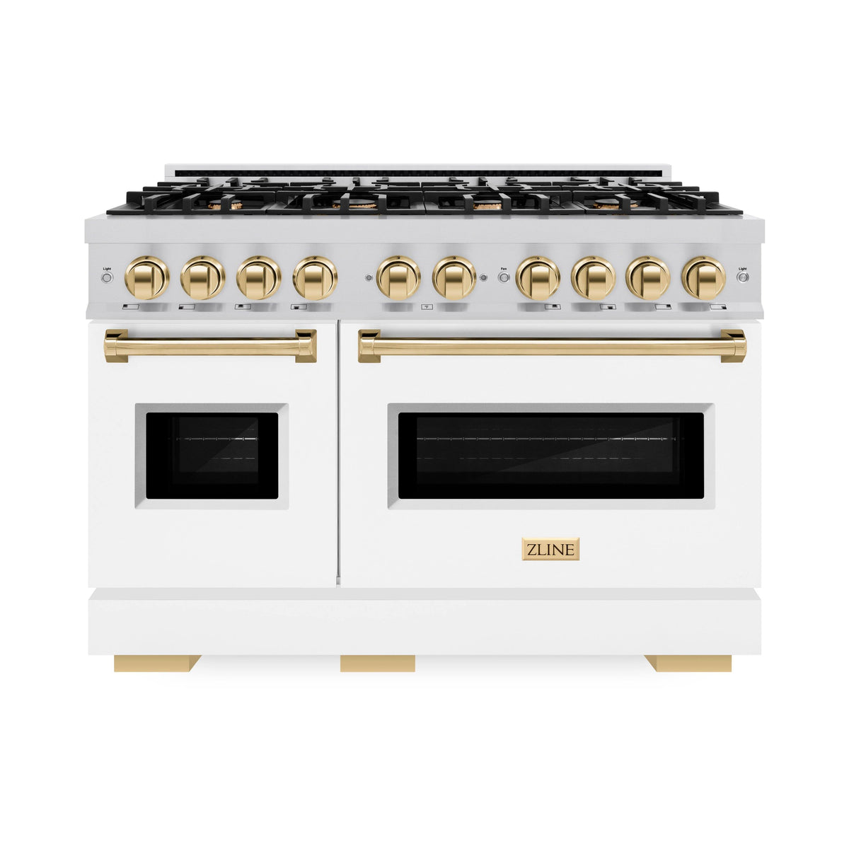 ZLINE - 48 in. Wide 8 Burner Autograph Classic Gas Range  and Gold Accents (CGRZ-WM-48-G) - Satin Steel/Black