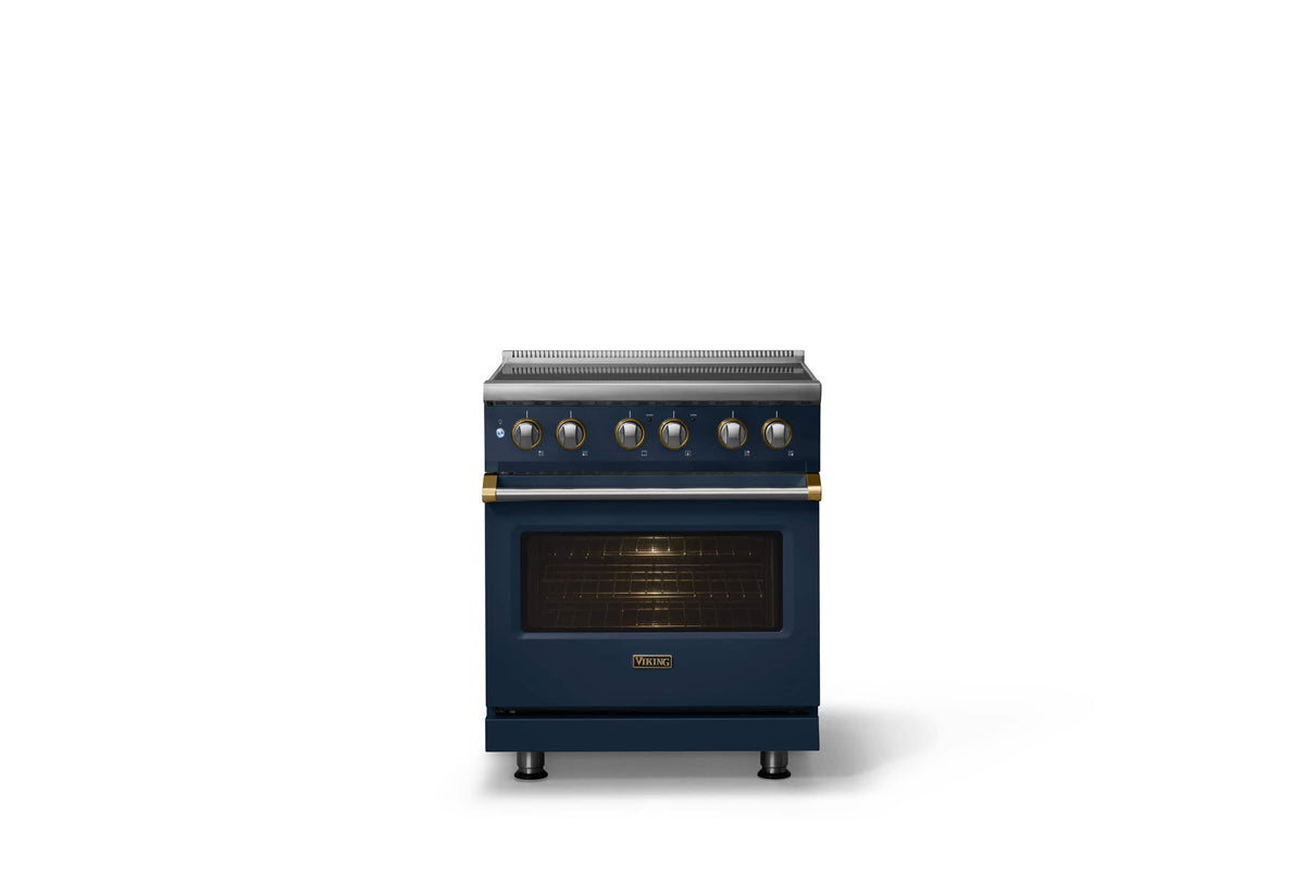 Viking - 30 in. Wide 4 Elements Pro 5 Series 4.7 Cu. Ft. Freestanding Induction Convection Range - w. Brushed Brass - Slate Blue