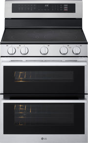 LG - 30-in 7.3 Cu. Ft. Freestanding Double Oven Elec True Convection Smart Range w/ 5 Elements, Air Fry and UltraHeat 3.2 kW - Stainless Steel