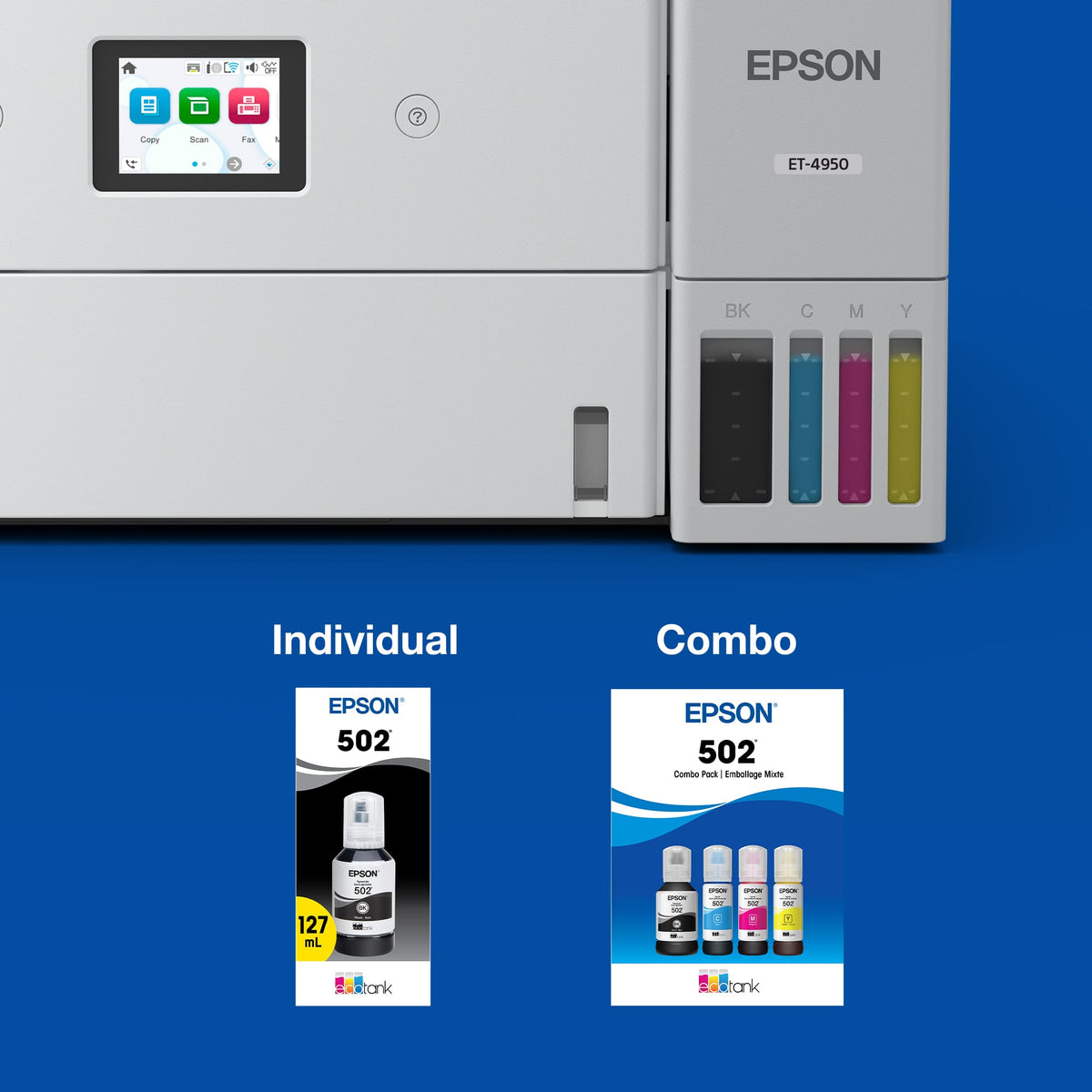 Epson - EcoTank 502 3-Pack Ink Bottles - Cyan/Magenta/Yellow