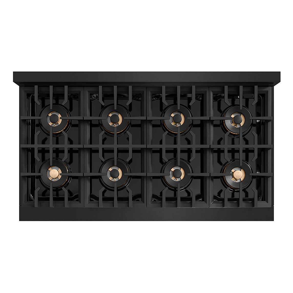 ZLINE - 48 in. Wide 8 Burner Autograph  Black Stainless Classic Rangetop with DuoPro Burners and Gold Accents (PCRTBZ-48-G) - Black Stainless Steel