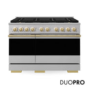 ZLINE - Autograph 48 in. 6.7 cu. ft. Marino Freestanding DuoPro Dual Fuel Range with Convection Oven & Gold Accents - Stainless Steel