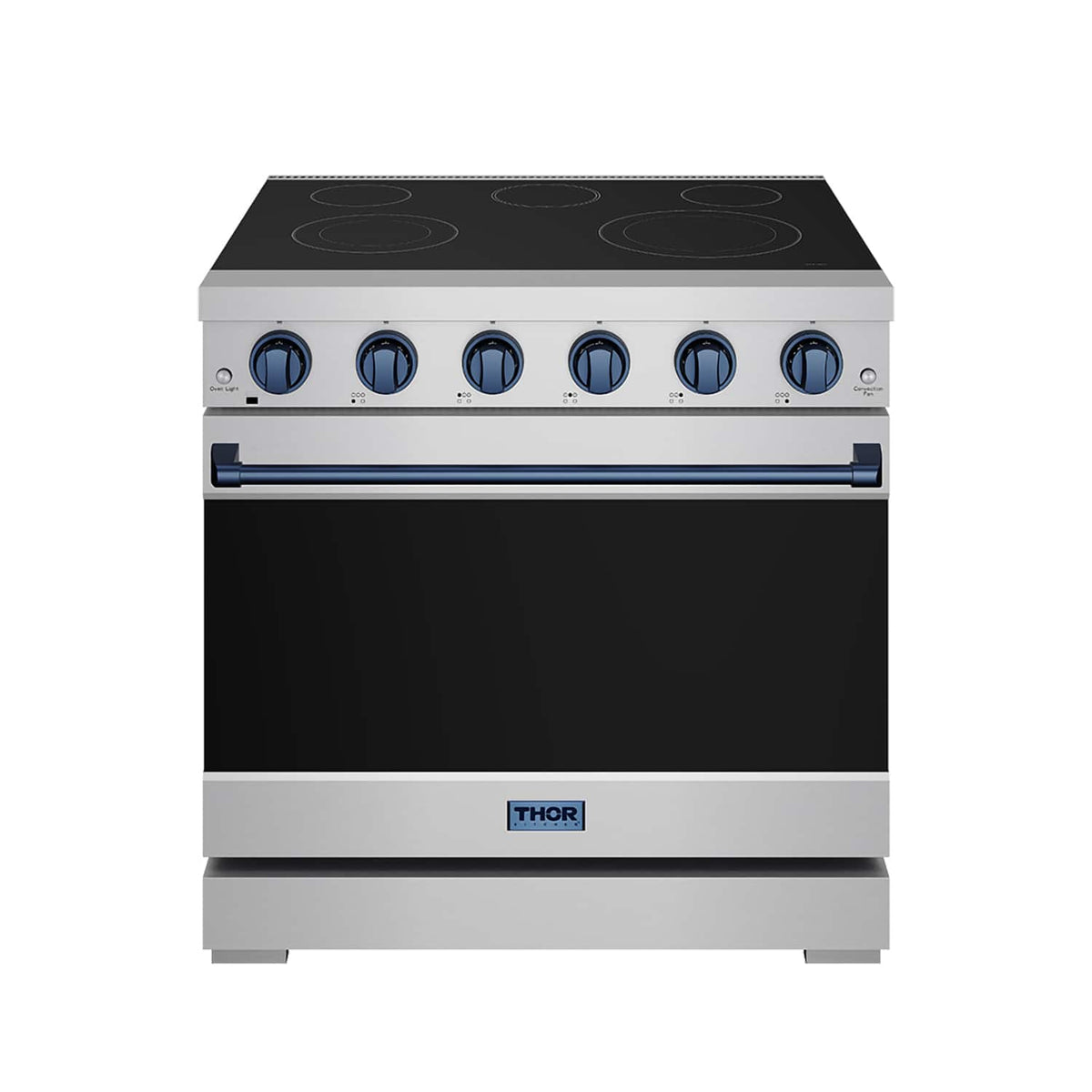 36 in. Wide 5 Elements Gordon Ramsay Series by Thor Kitchen 6.0 Cu.Ft Freestanding Electric Range with Navy Blue Handles - Stainless Steel
