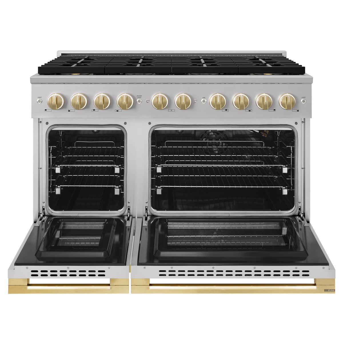 ZLINE - Autograph 48 in. 6.7 cu. ft. Marino Freestanding DuoPro Gas Range with Convection Oven & Polished Gold Accents - Stainless Steel