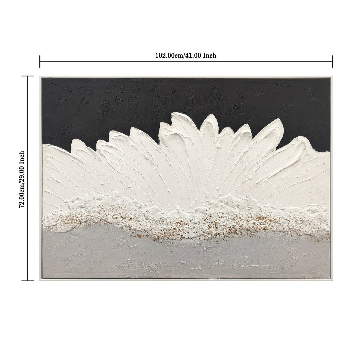 Arte de pared abstracto enmarcado y pintura sobre lienzo con textura gruesa y detalles, decoración para sala de estar - Blanco y negro
