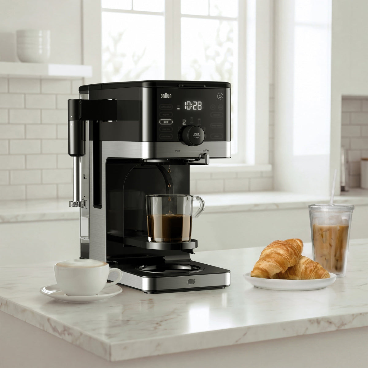 Braun - OptiBrew Pro 10 Cup Drip Coffee Maker with Milk Frother & Cold Brew - Stainless Steel