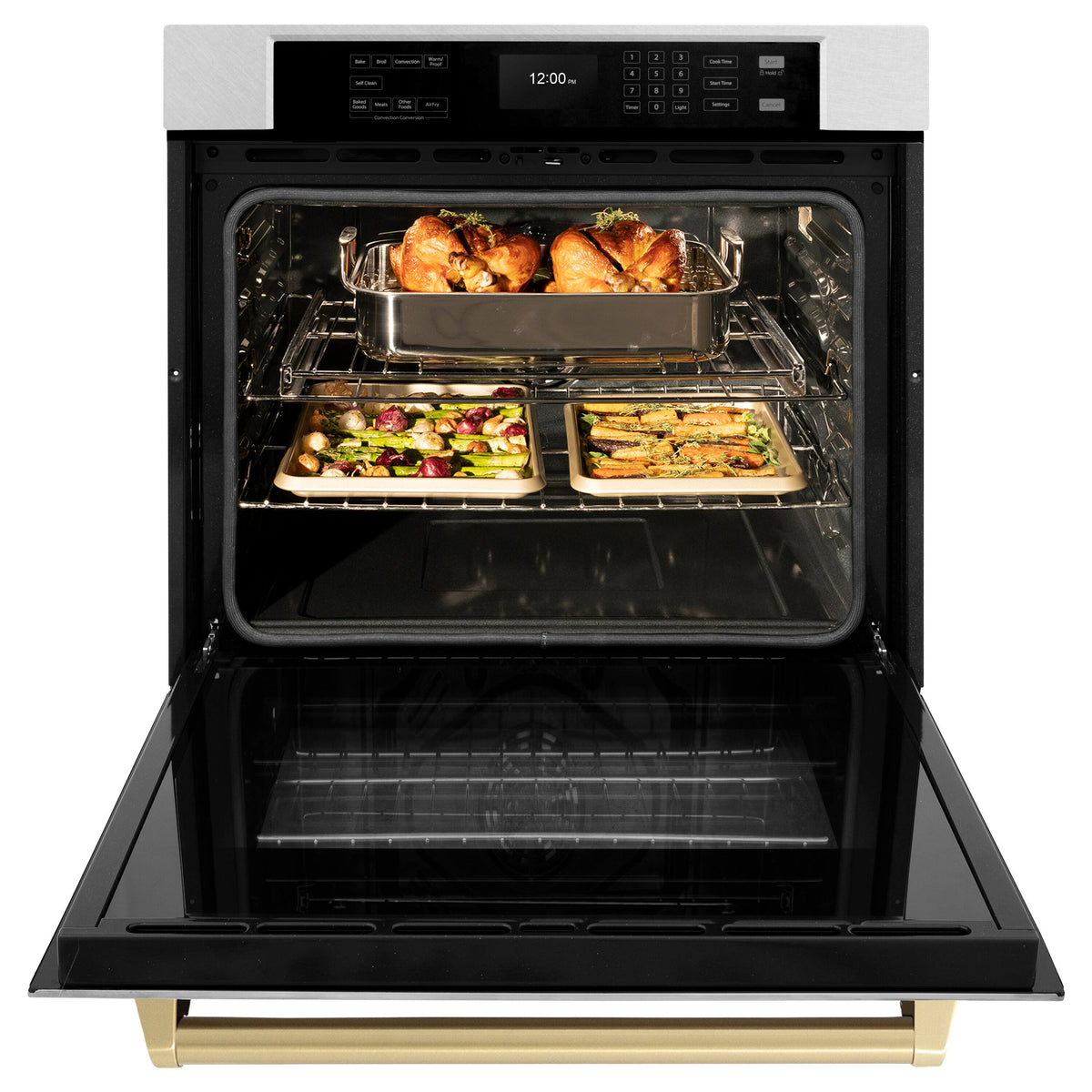 ZLINE - 30 in. Autograph Wall Oven w/ Air Fry w/ Bronze Handle - Satin Stainless Steel