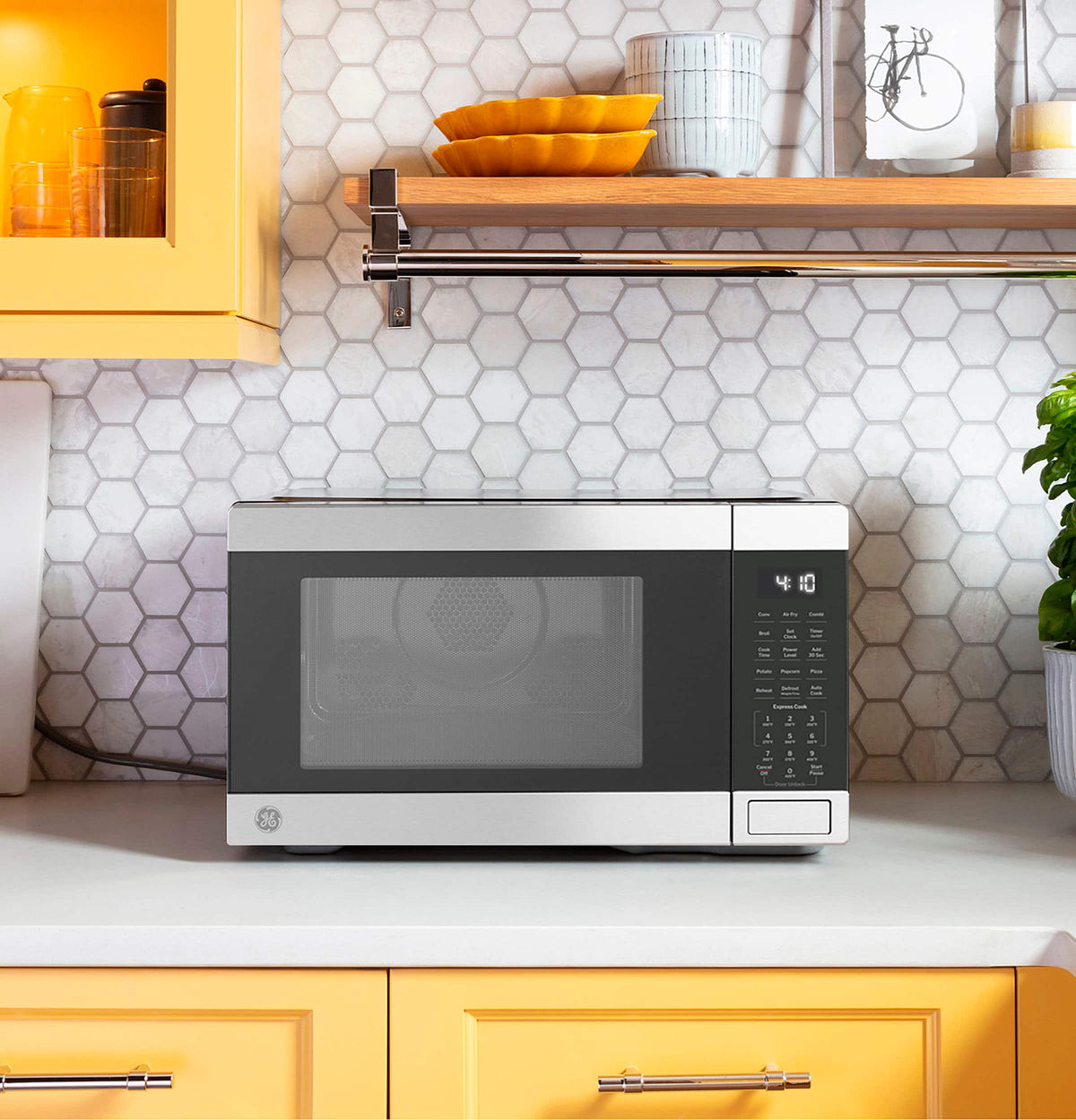 GE - 1.0 Cu. Ft. Convection Countertop Microwave with Air Fry - Stainless Steel