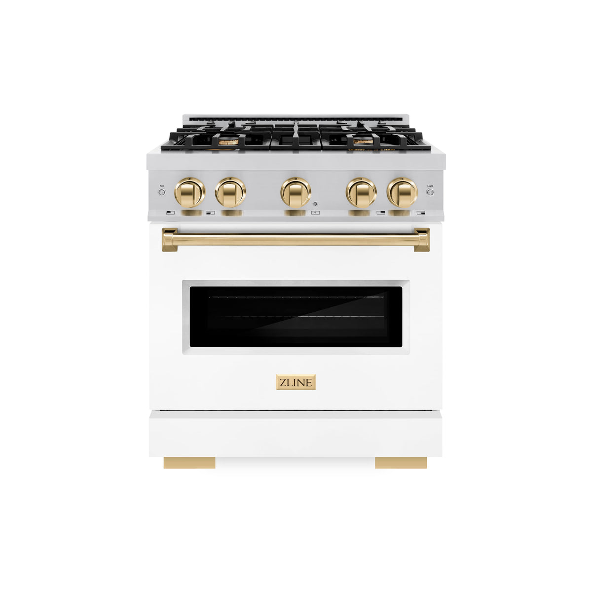 30 in. Wide 4 Burner ZLINE Autograph Classic Satin Steel Gas Range with Gold Accents (CGRSZ-WM-30-G) - Black Matte