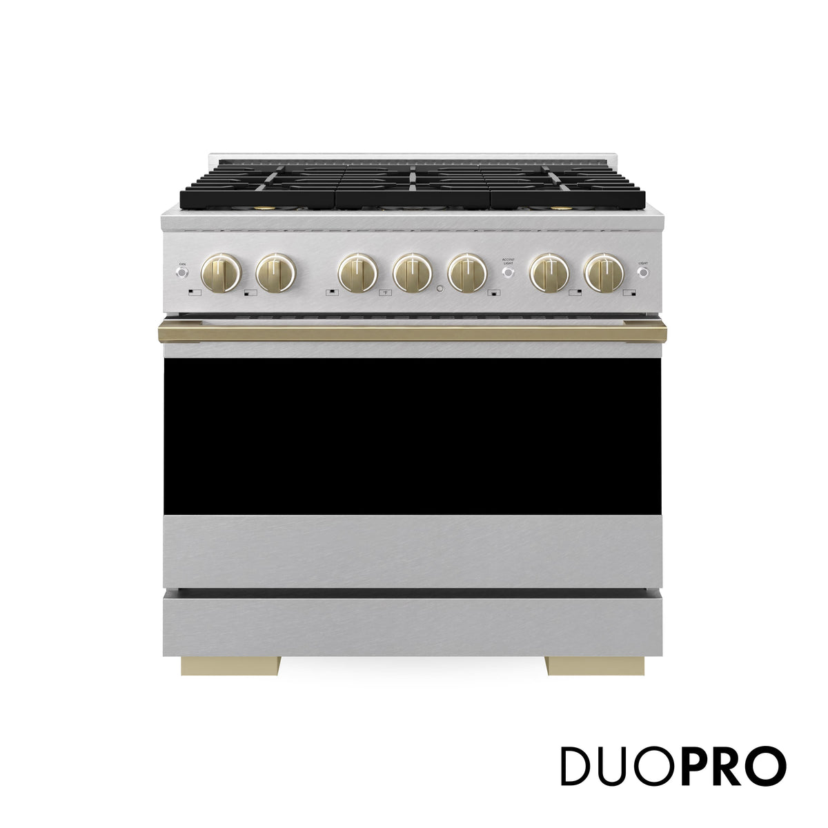 ZLINE - Autograph 36 in. 5.2 cu. ft. Marino Freestanding DuoPro Gas Range w/ Convection Oven in Satin Steel & Bronze Accents - Satin Stainless Steel