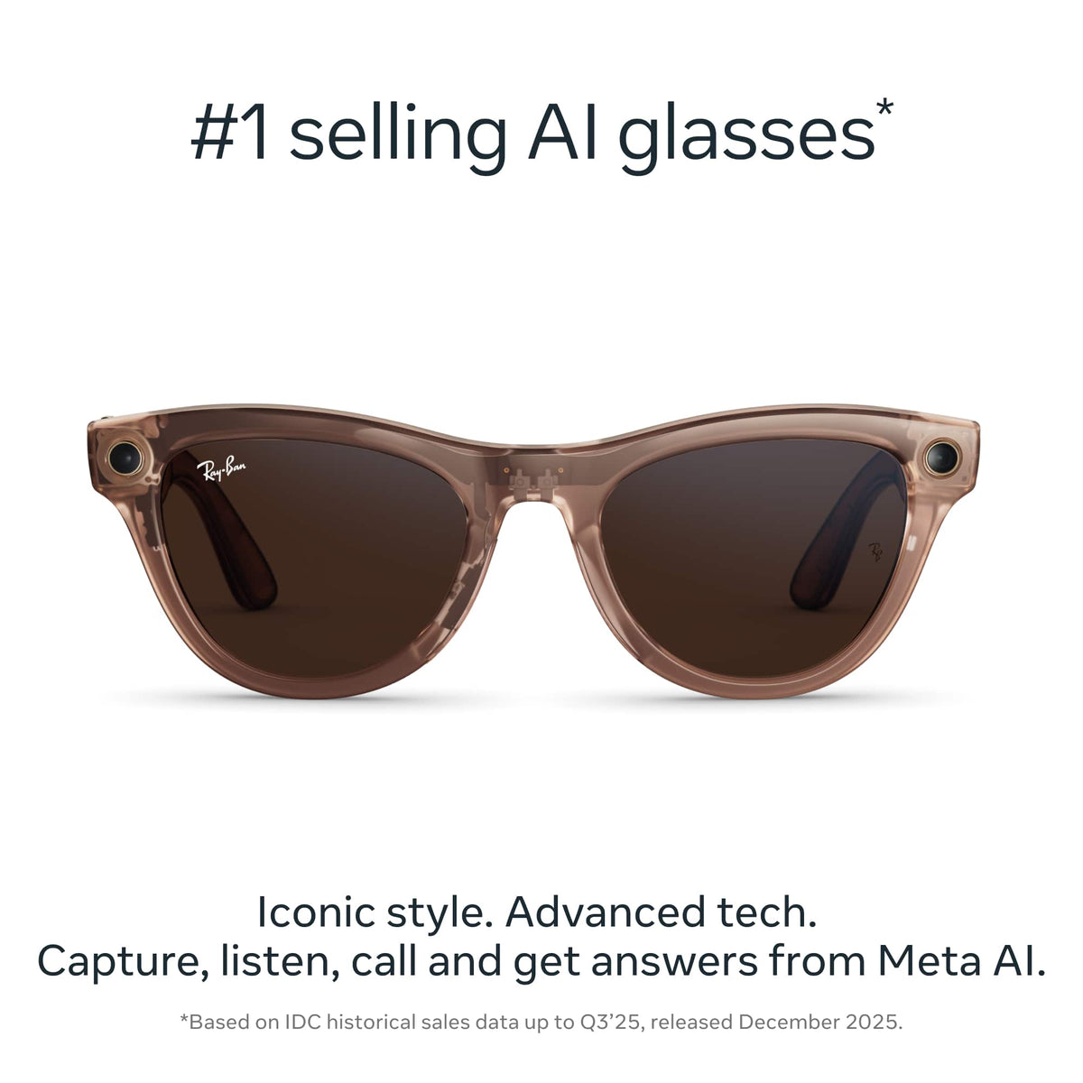 Ray-Ban Meta - Skyler (Gen 2) glasses with Meta AI, Audio, Photo, Video Compatibility - Transitions Brown Lenses - Shiny Transparent Peach
