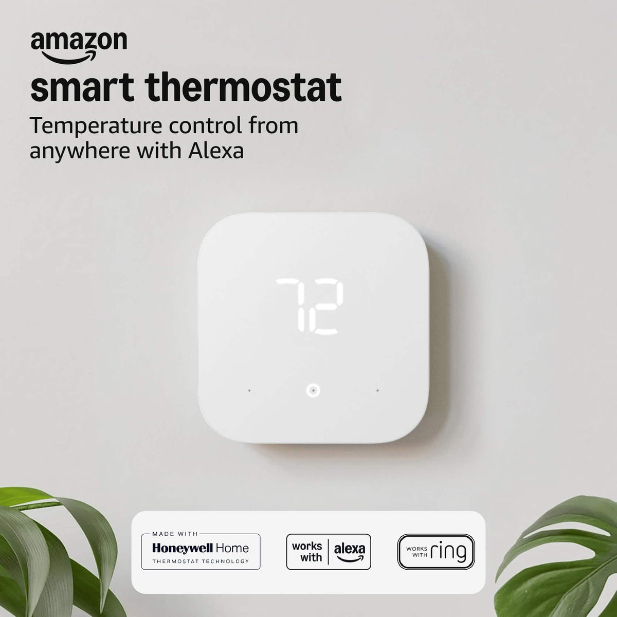 Amazon - Smart Thermostat – Save money and energy - Works with Alexa and Ring - C-wire required - White