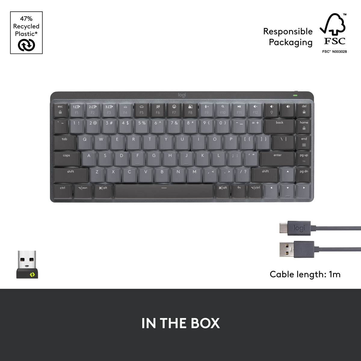 Logitech - MX Mechanical Mini Compact Wireless Mechanical Tactile Switch Keyboard for Windows/macOS with Backlit Keys - Graphite