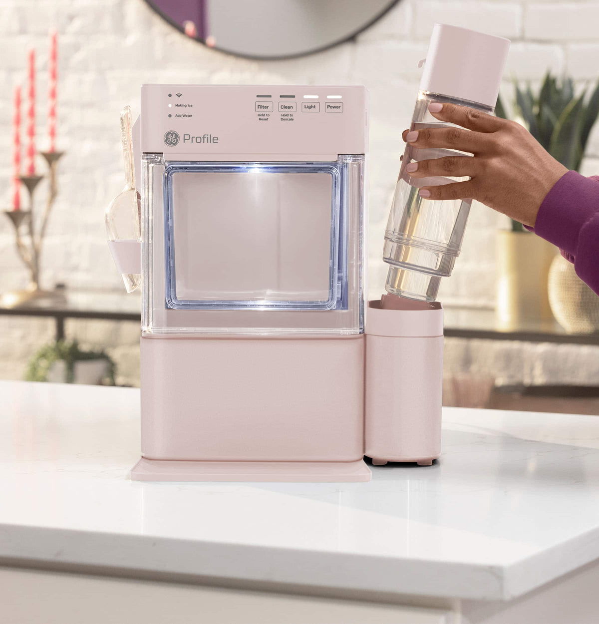 GE Profile - Opal Mini Countertop Nugget Ice Maker, 36 lb Daily Ice Production - Peony Pink