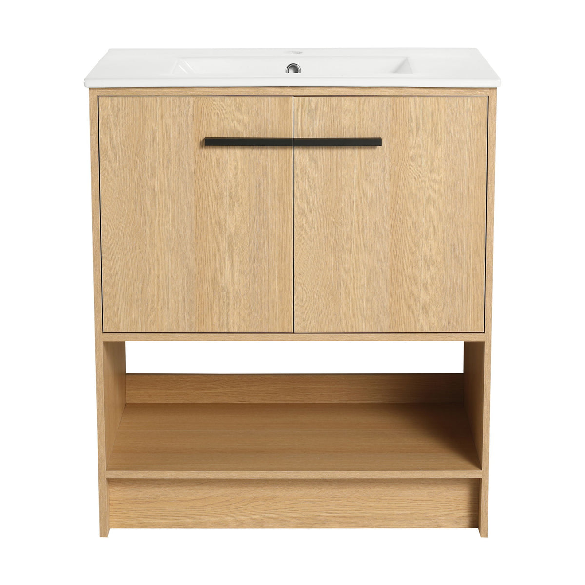 Mueble de baño moderno con lavabo cerámico, mueble independiente, puertas de cierre suave