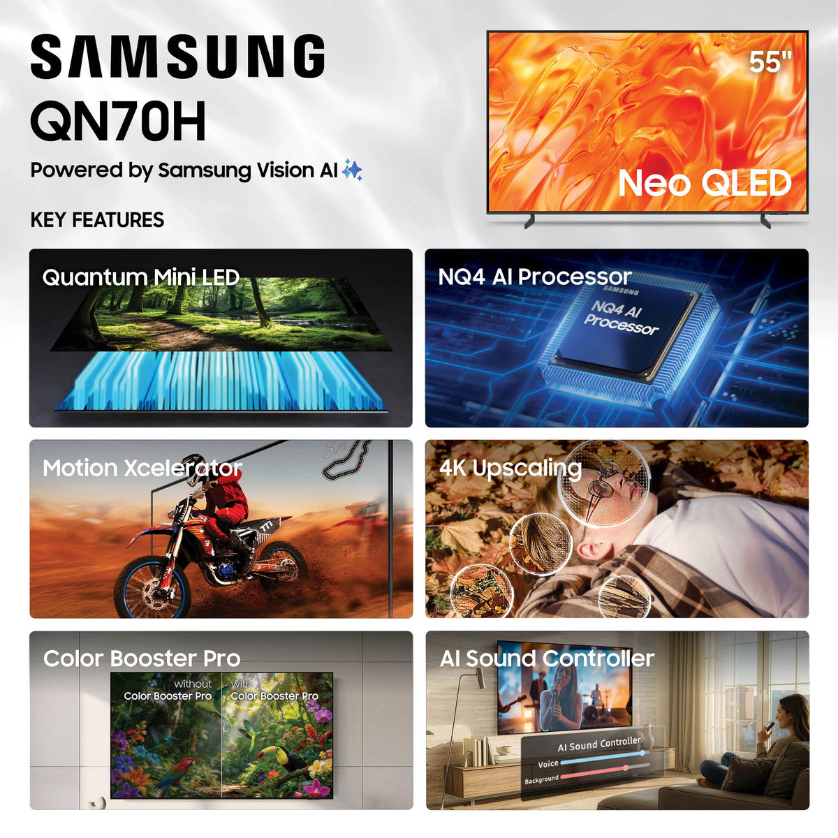 Samsung - 55” Class QN70H Series Neo QLED Mini LED 4K UHD SamsungVision AI Smart Tizen TV (2026)