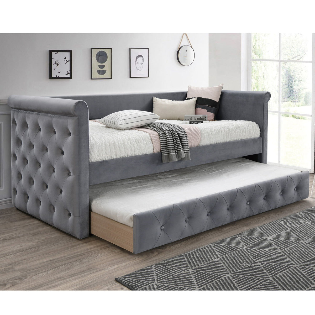 Sofá cama contemporáneo con capitoné de botones y nido de láminas