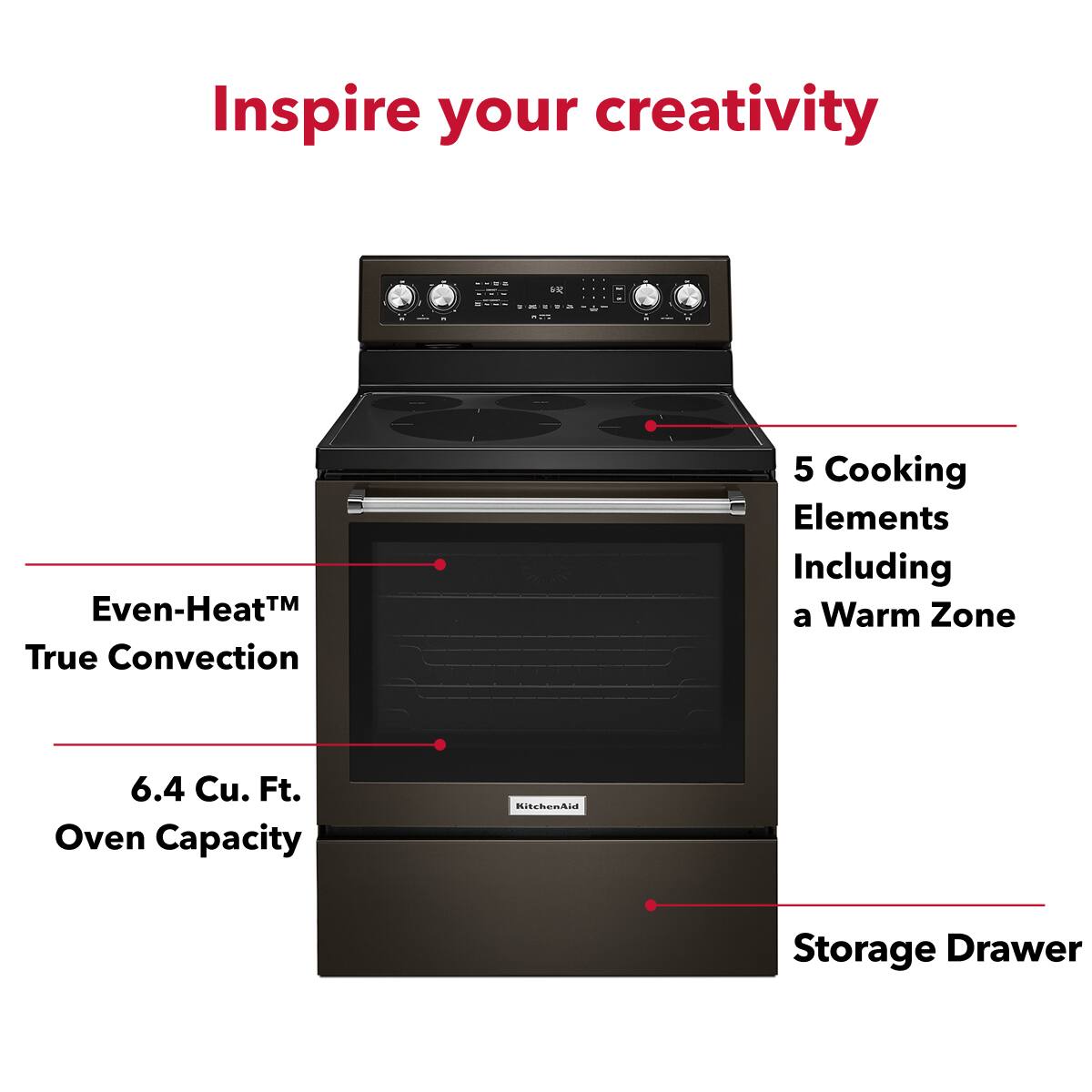 KitchenAid - 30 in. Wide 3 elements 6.4 cu. ft. Self-Cleaning Freestanding Electric Convection Range - Black Stainless Steel