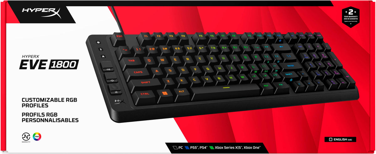 HyperX - Eve 1800 Compact Wired Membrane Gaming Keyboard with RGB Back Lighting - Black