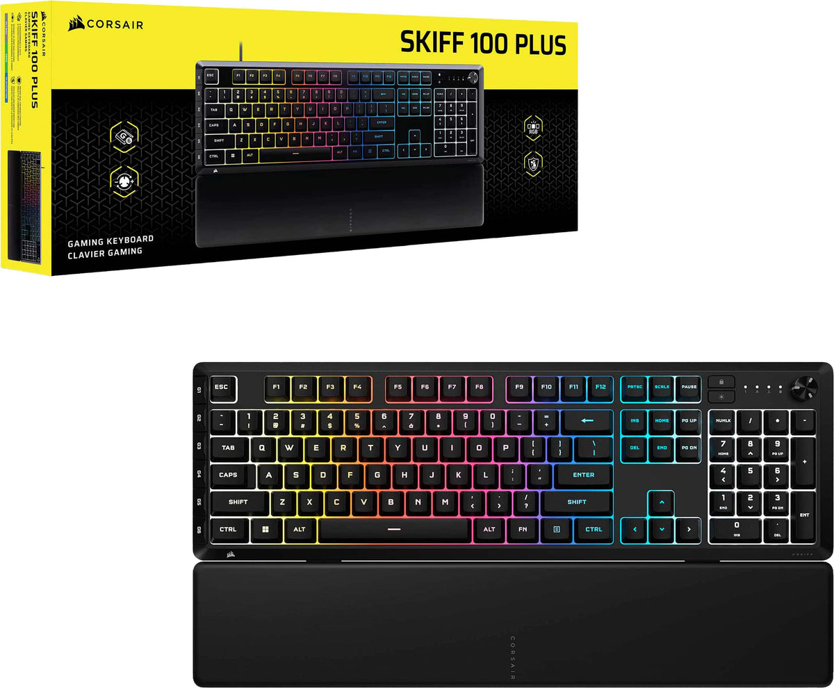 CORSAIR - SKIFF 100 PLUS Gaming Keyboard – 10-Zone RGB – 100% - Rotary Dial - Quiet, Responsive Switches – IP53 - Black