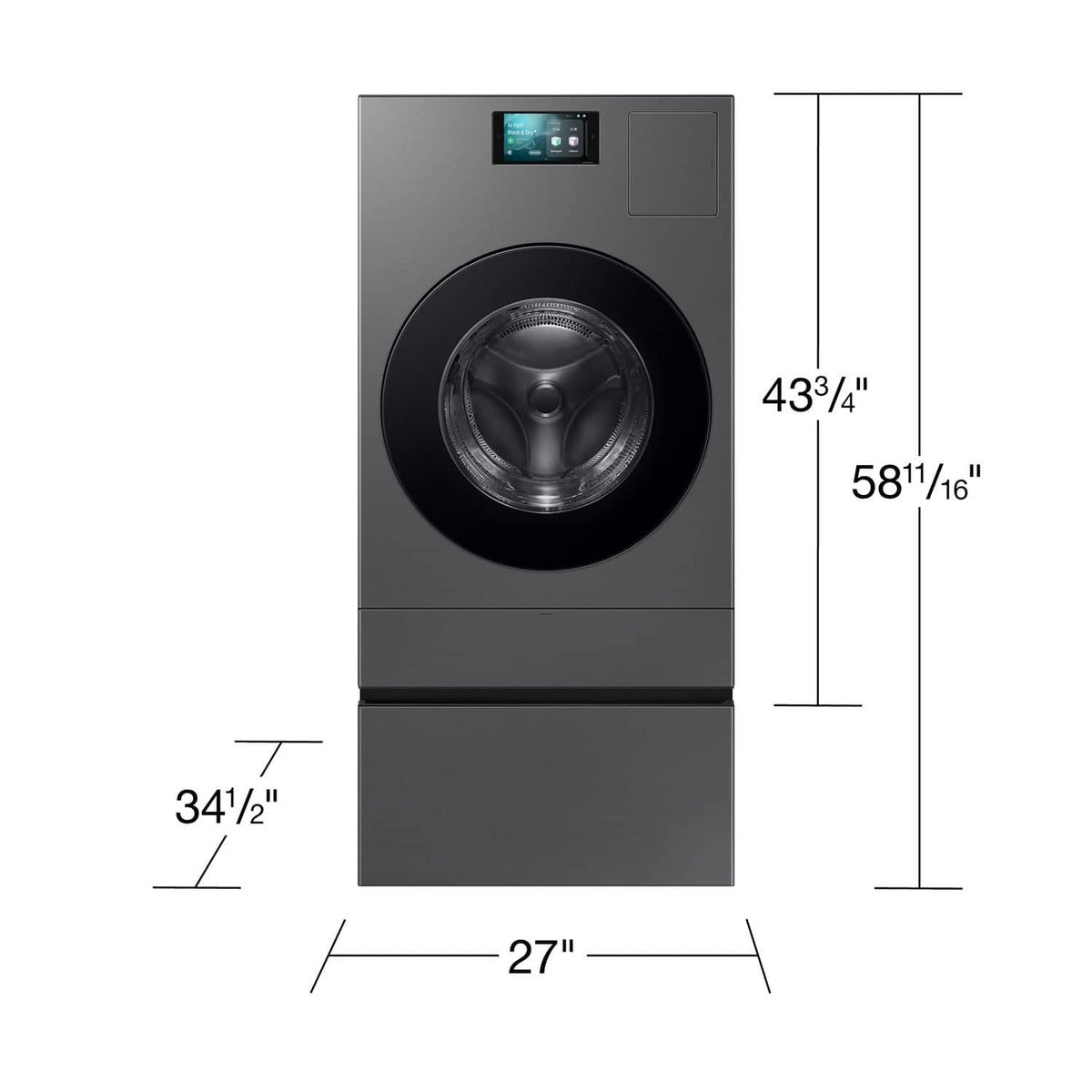 Samsung - Bespoke AI All-in-One Washer/Dryer Laundry Pedestal with Storage Drawer - Dark Steel