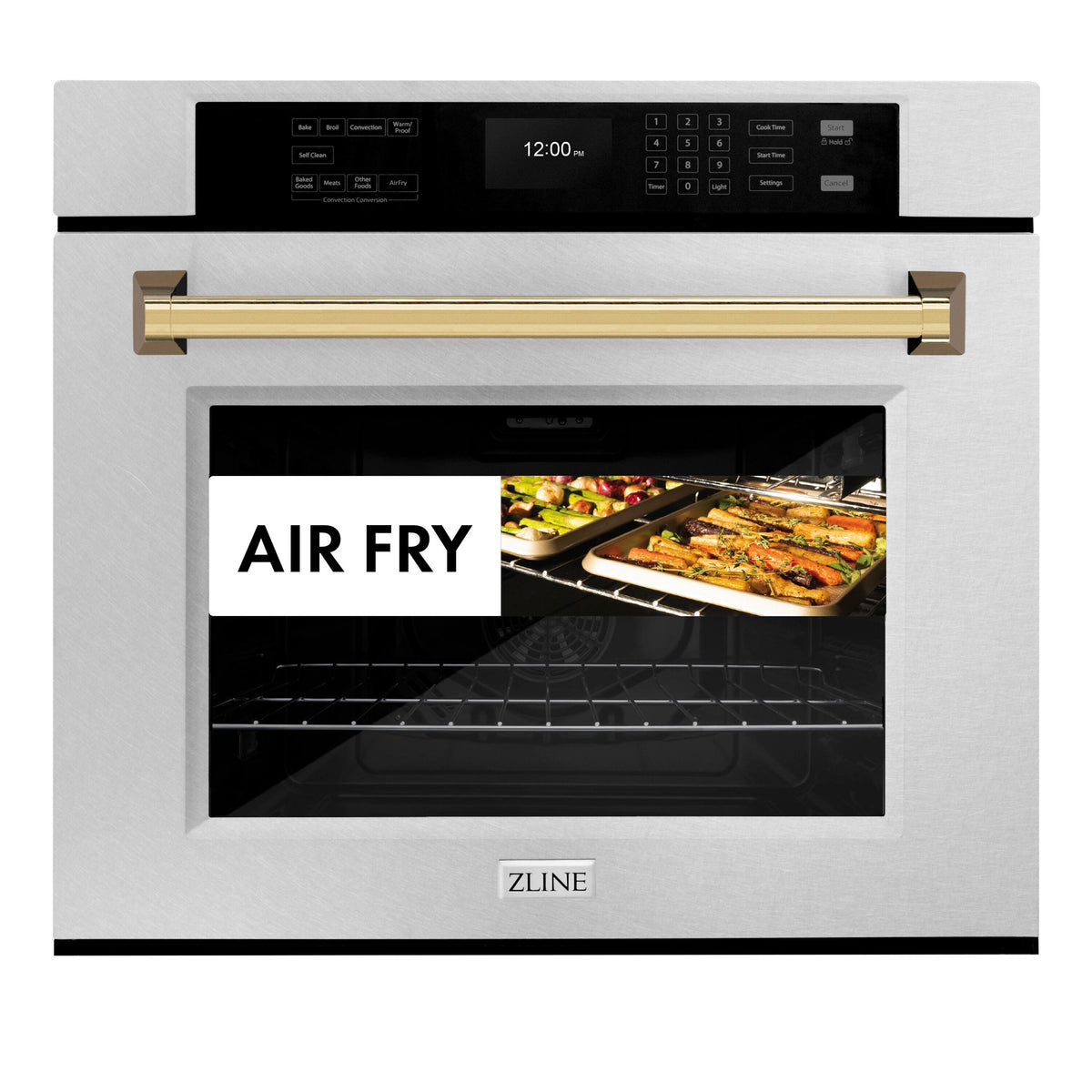 ZLINE - 30 in. Autograph Wall Oven w/ Air Fry w/ Gold Handle - Satin Stainless Steel