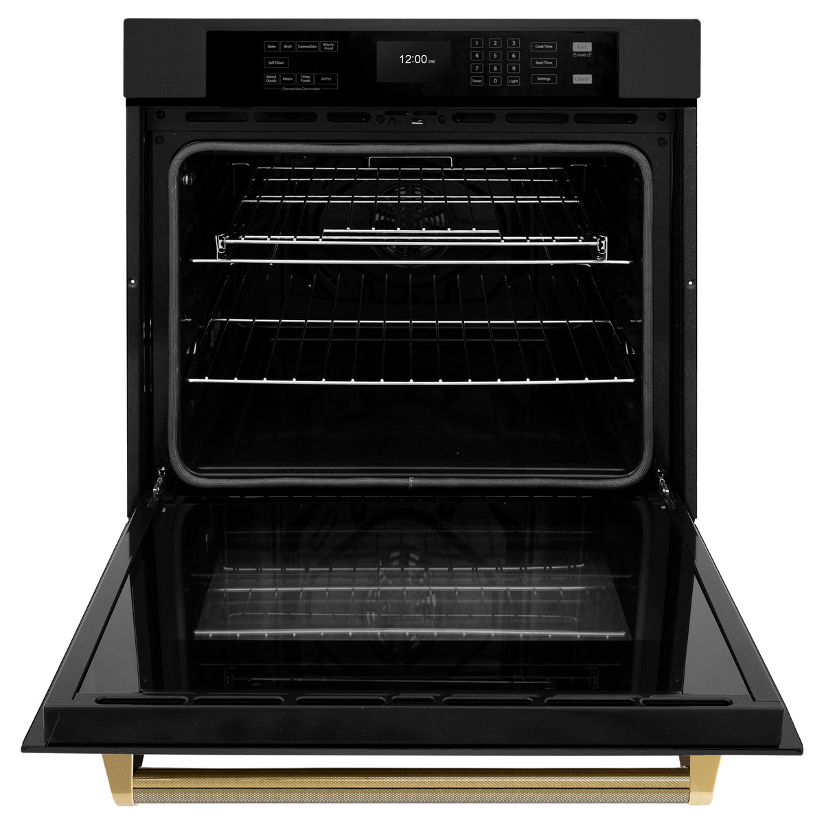 ZLINE - Autograph 30 in. True Convection Single Wall Oven in Black Steel with Gold Helix Handle (WASBZ-30-KG) - Black Stainless Steel