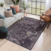 Maval - 5' X 8' Washable Area Rug - Black / Burgundy