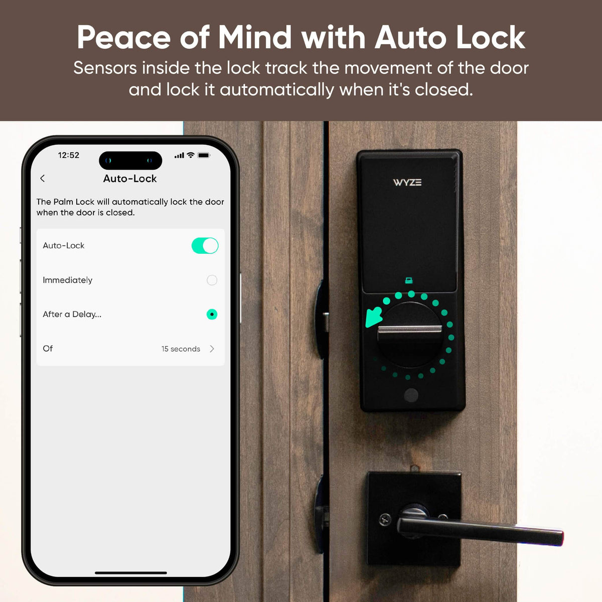 Wyze - Palm Lock Smart Door Lock with Palm Vein Recognition, Keypad, Auto Lock, Dual Battery, Wi-Fi, BHMA3 Certified - Black