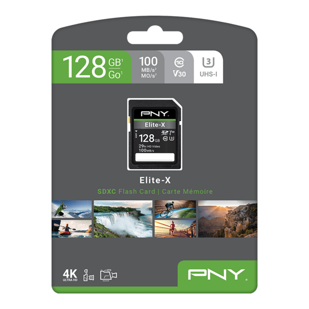 PNY - 128GB Elite-X Class 10 U3 V30 SDXC Flash Memory Card