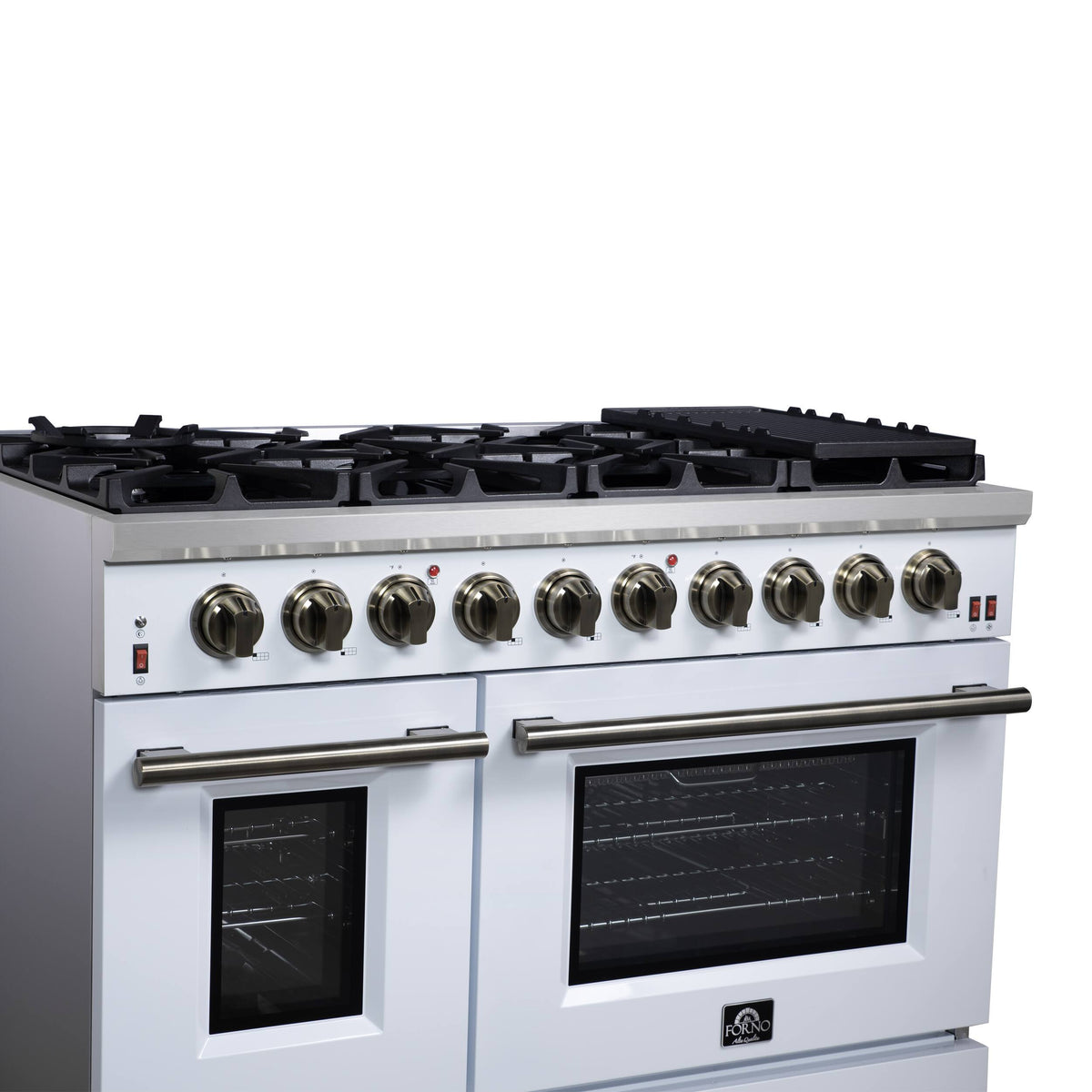 Forno Appliances - 48 in. Wide 8 Burner Massimo 6.58 Cu. Ft. Freestanding True Convection Gas Range with Air Fryer Kit, Wok Support - White