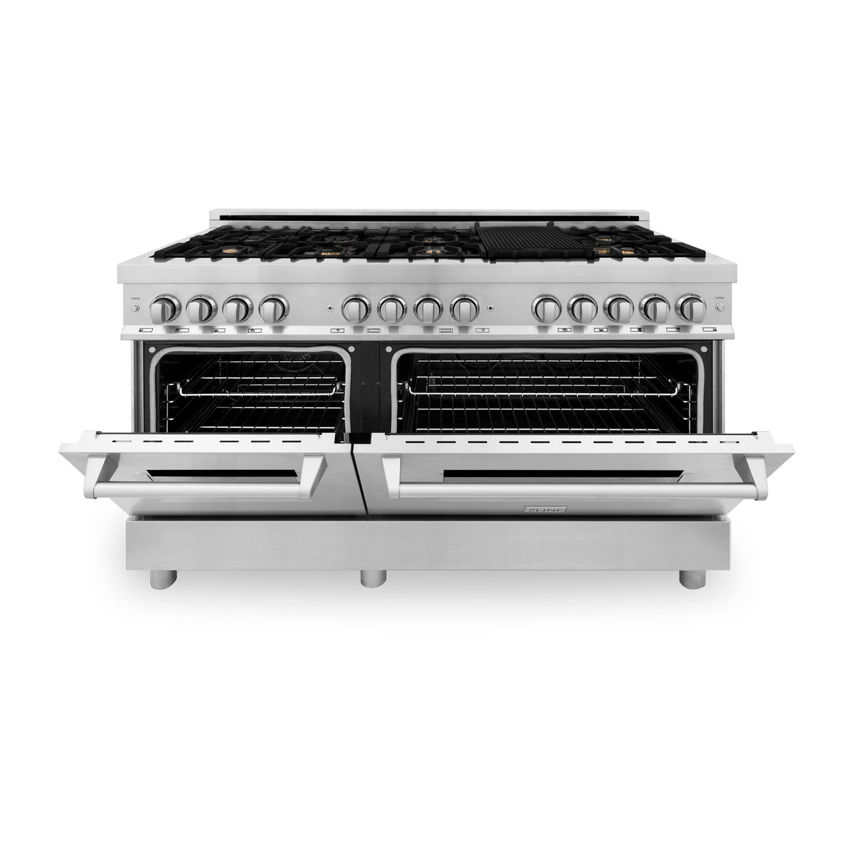 ZLINE - 60 in. Wide 8 Burner Legacy Dual Fuel Range w/ Gas Cooktop & 2 Electric Ovens  (RA-BR-60) - Stainless Steel Look