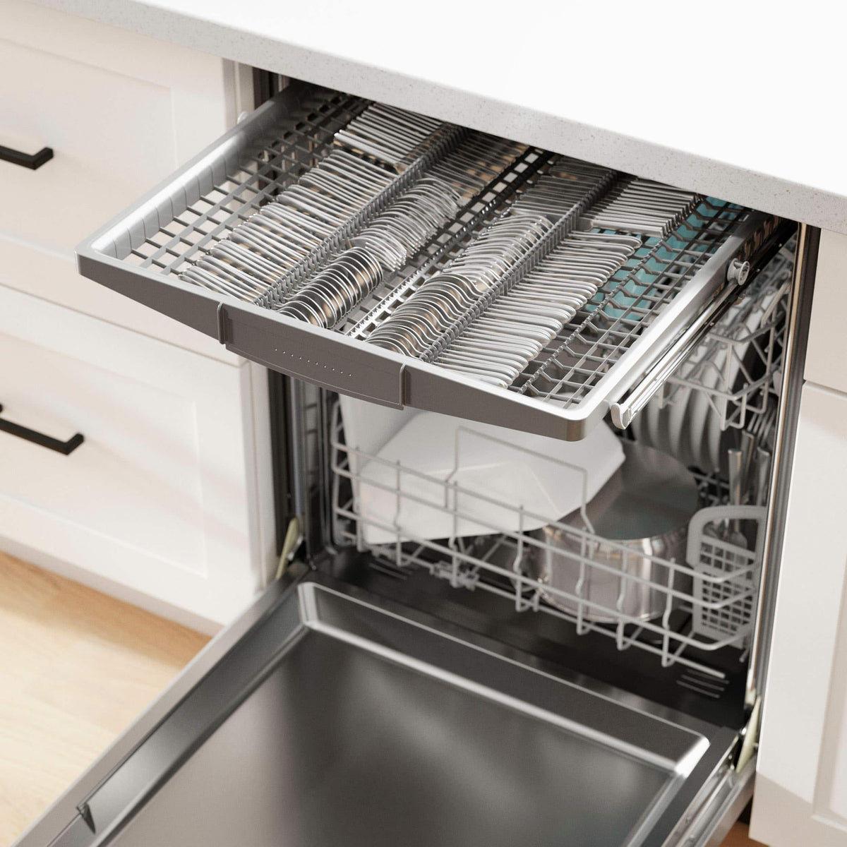 Bosch - 300 Series 24" Front Control Smart Built-In Stainless Steel Tub Dishwasher with 3rd Rack and AquaStop Plus, 46 dBA - Stainless Steel