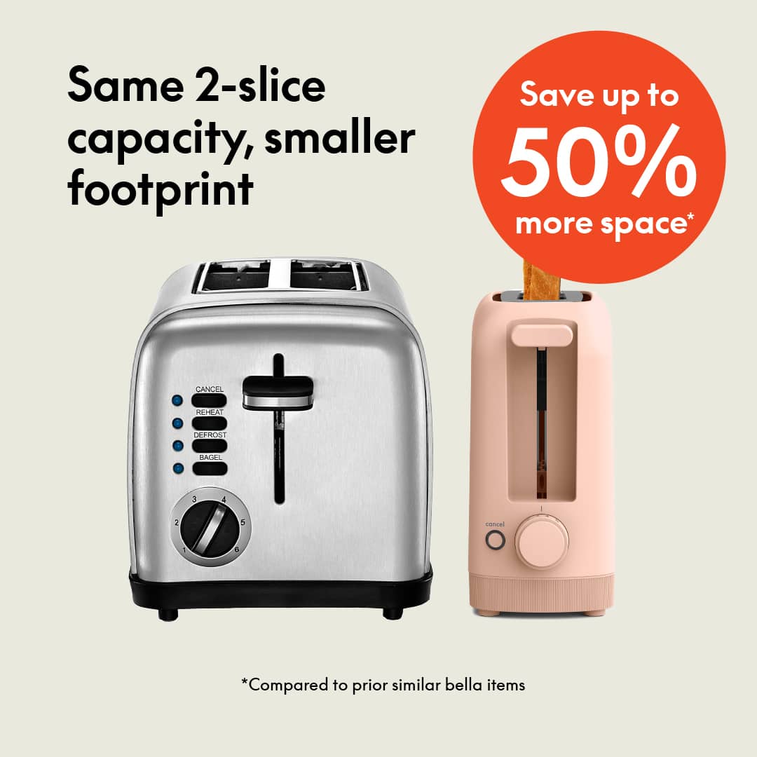 Bella - Fits-anywhere Kitchenware: 2-Slice Slim Toaster with Long Wide Slot - Blossom
