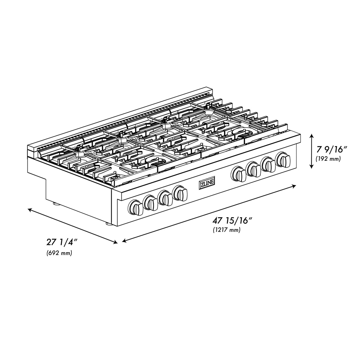 ZLINE - 48 in. Wide 8 Burner Designer Paramount Gas Rangetop in Black Satin Steel with Black and Bronze Accents (SRTBSZ-48-MBCB) - Black Satin Stainless Steel