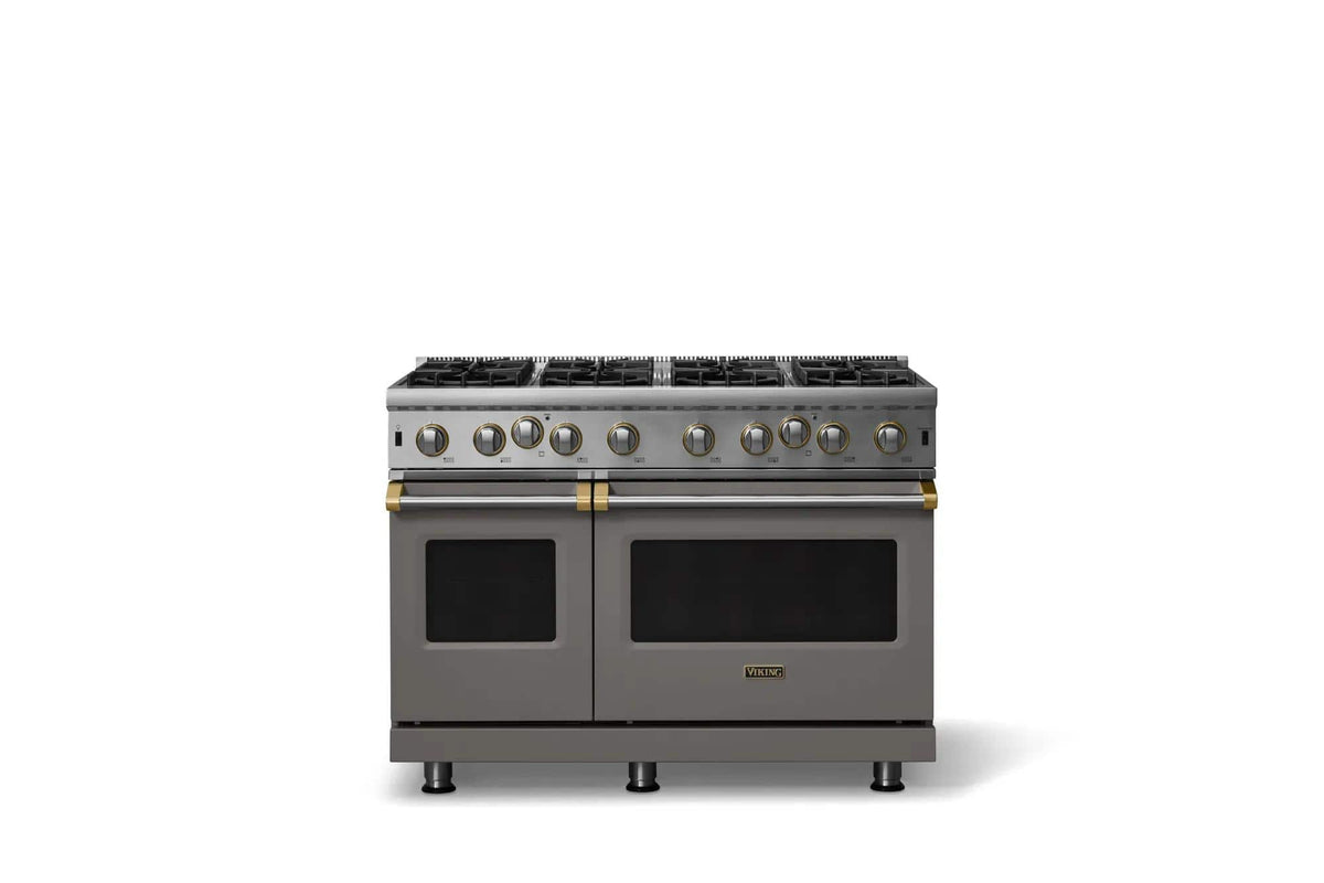 Viking - 48 in. Wide 8 Burner Pro 5 Series 6.1 Cu. Ft. Freestanding LP Gas Convection Range - Damascus Gray w. Brushed Brass - Damascus Gray