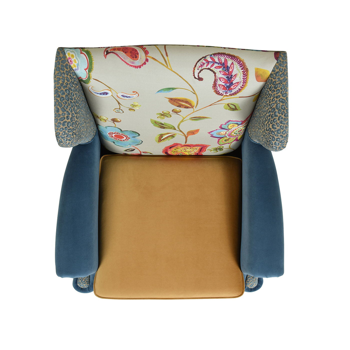 Anya - Boho Chic Wingback Accent Arm Chair - Floral / Leopard / Blue Teal / Yellow Gold
