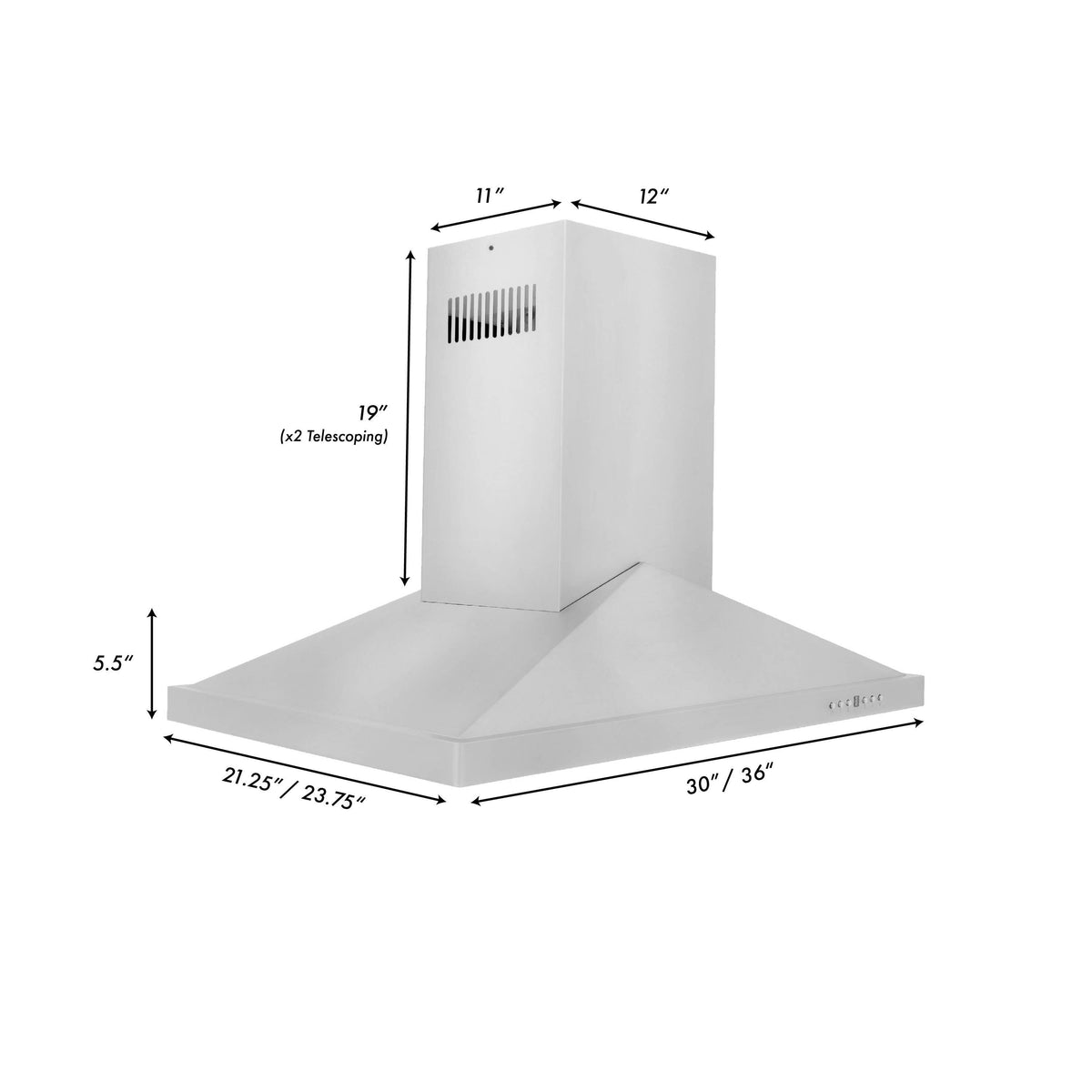 ZLINE - 36 inches - Externally Vented - Island Range Hood - Silver