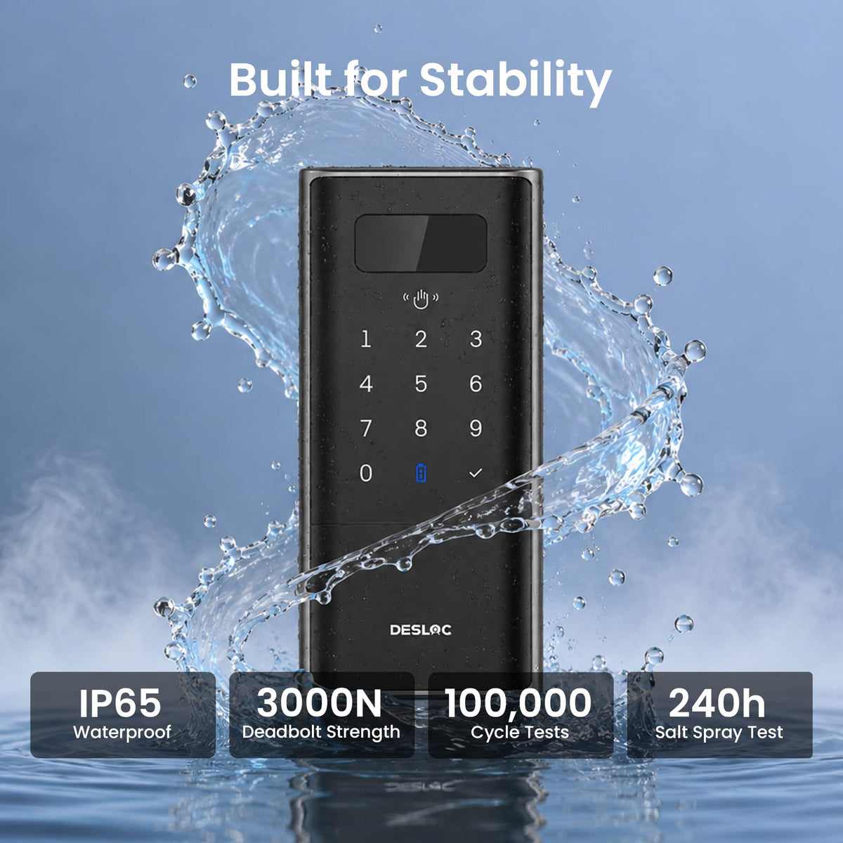 DESLOC - K140 Plus Smart Lock with 10,000mAh Battery Wi-Fi Replacement Deadbolt with Palm Vein Recognition and Auto Lock - Black
