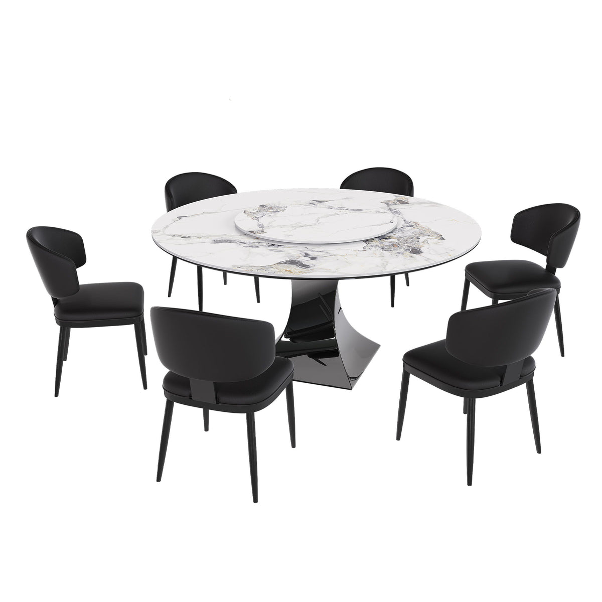 Juego de mesa de comedor redonda y 6 sillas - Plateado