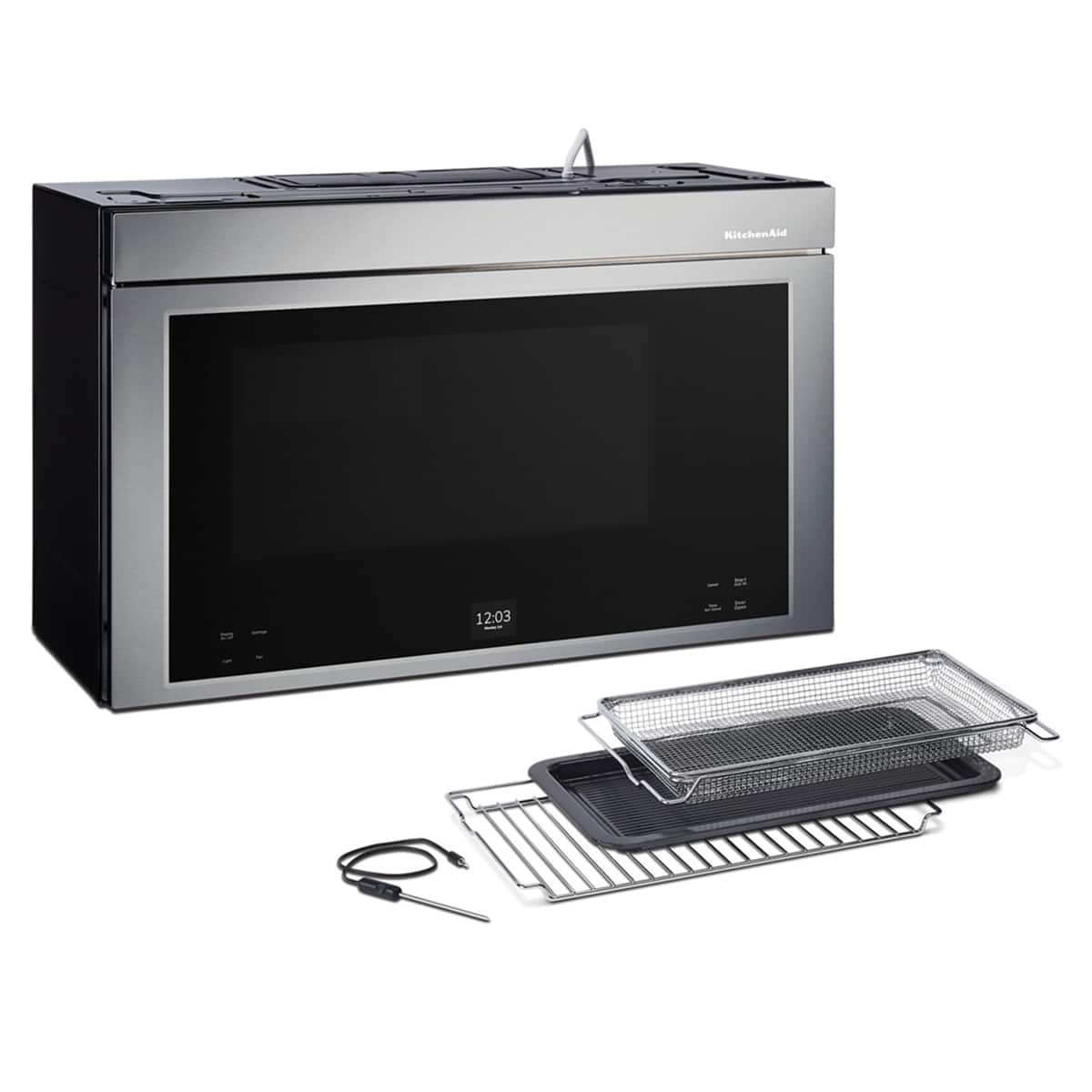 KitchenAid - 1.1 Cu. Ft. Convection Flush Built-In Over-the-Range Smart Microwave with Sensor Cooking and Air Fry Mode - Stainless Steel